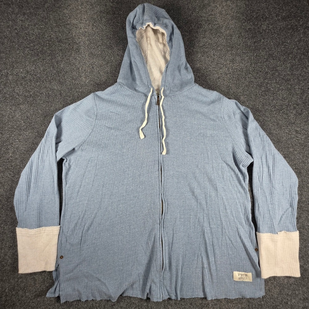 Frye and Co. Waffle Knit Thermal Cuffs Zip Hoodie Women XXL Blue  FMMF1KJ524